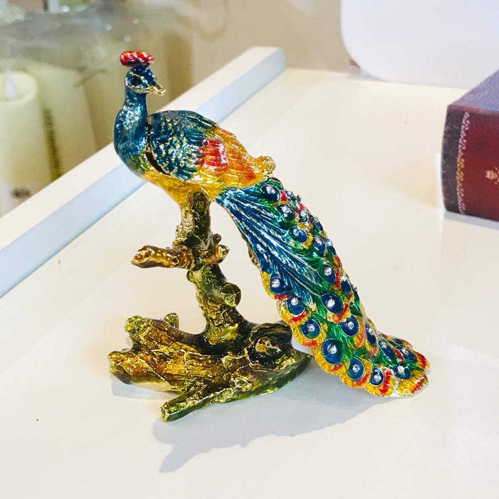 Metal Pecock Figurines For jewelry Storage
