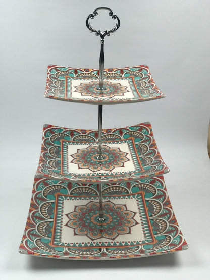 3 Tier Melamine Floral Serving Tray