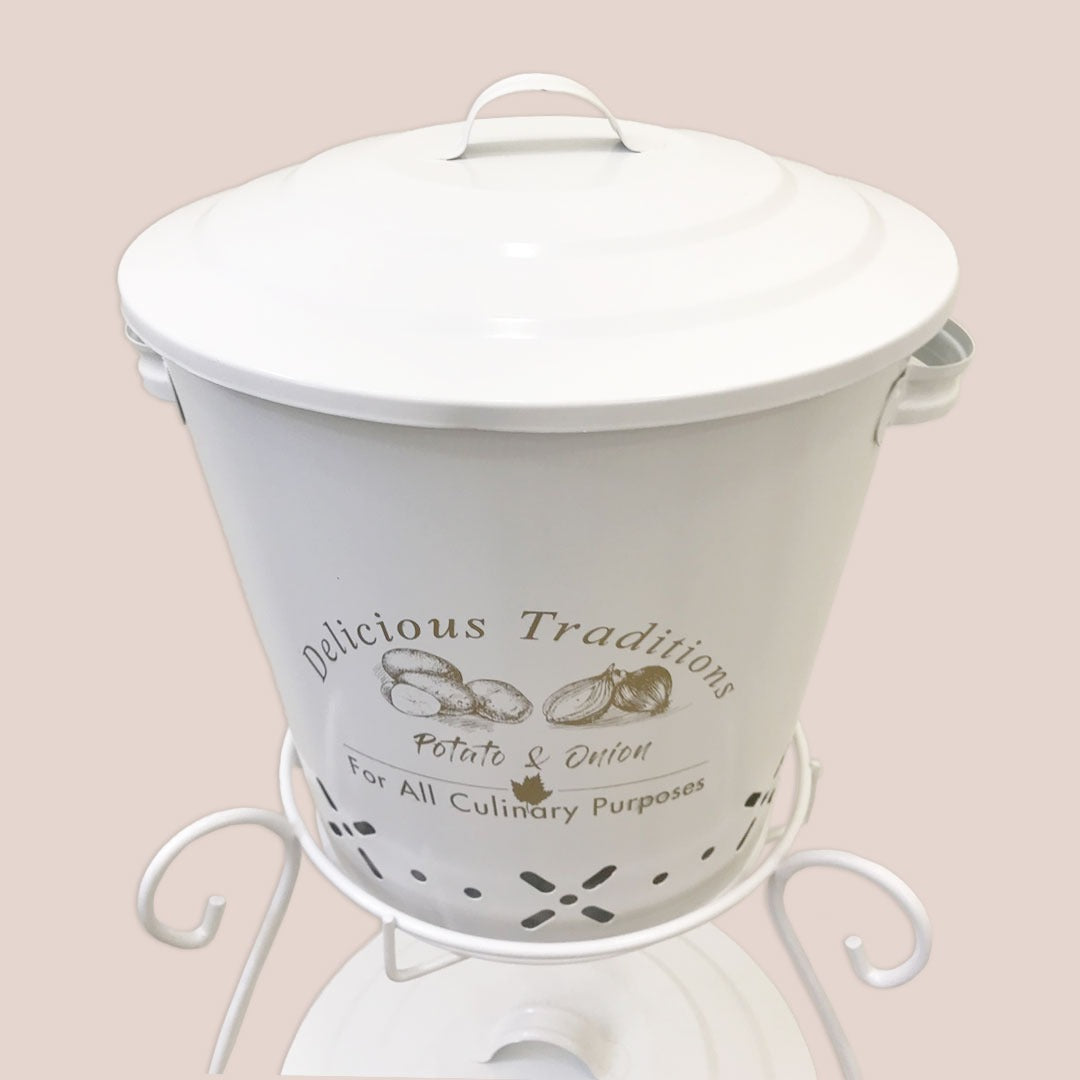 Potato Onion Kitchen Metal Storage Container (WHITE)