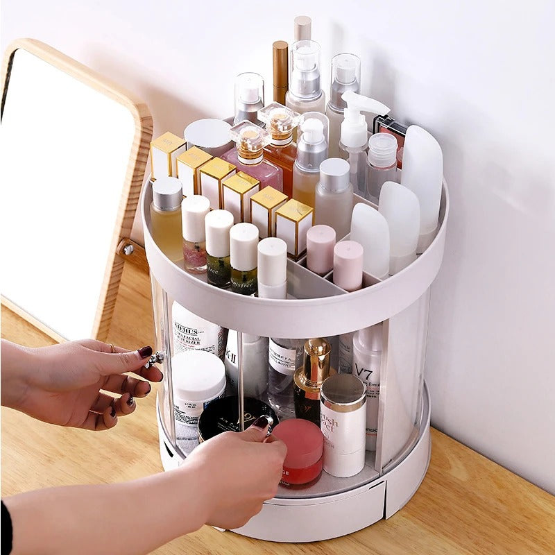 DRESSING TABLE ORGANIZER WITH 2 ROTATING JEWELRY DRAWERS
