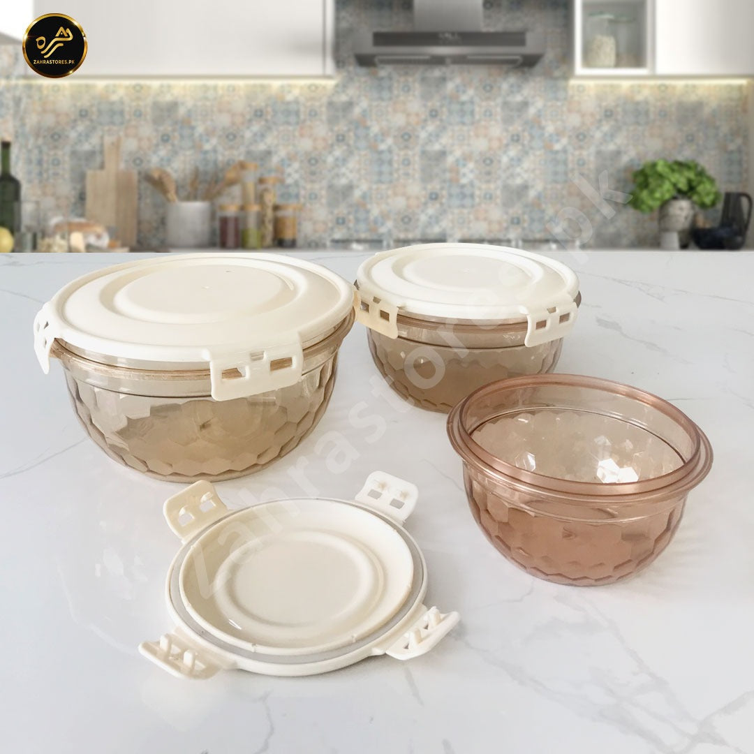3 Pcs Air Tight Food Boxes (Light Brown)