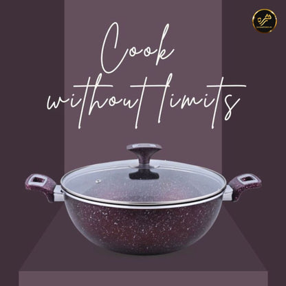 XELENT Marble Coated Wok(Mehroon)