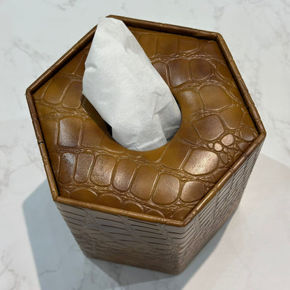 Leather Tissue Box Round -D2