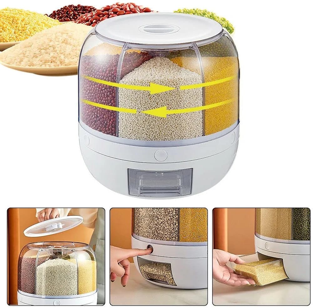 6 Compartment Grain Storage Dispenser White-M