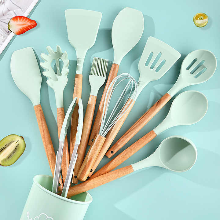 12 PCS Silicone Kitchenware Utensils Set (Light Green)