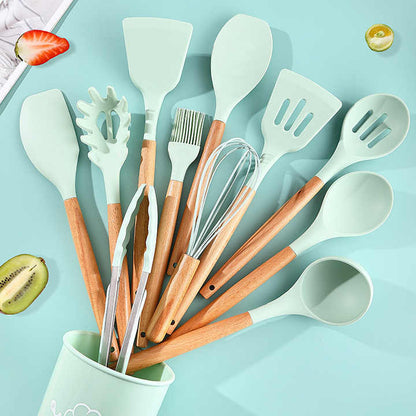 12 PCS Silicone Kitchenware Utensils Set (Light Green)