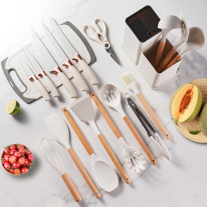 19 Pcs Silicone Cooking Kitchen Utensils Set White