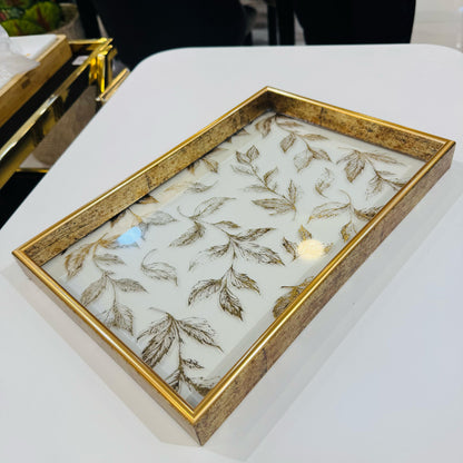 Golden Border Glass Tray (30x20cm) -D2