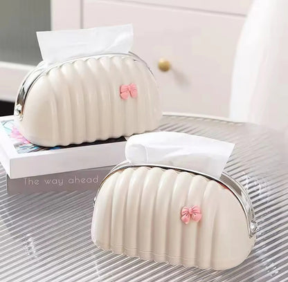 Creative Shell Design Tissue Box-White Silver