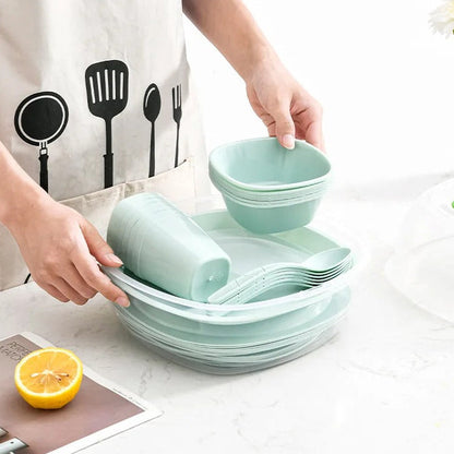 48 Pcs Outdoor Set Plastic Tableware Set-Green