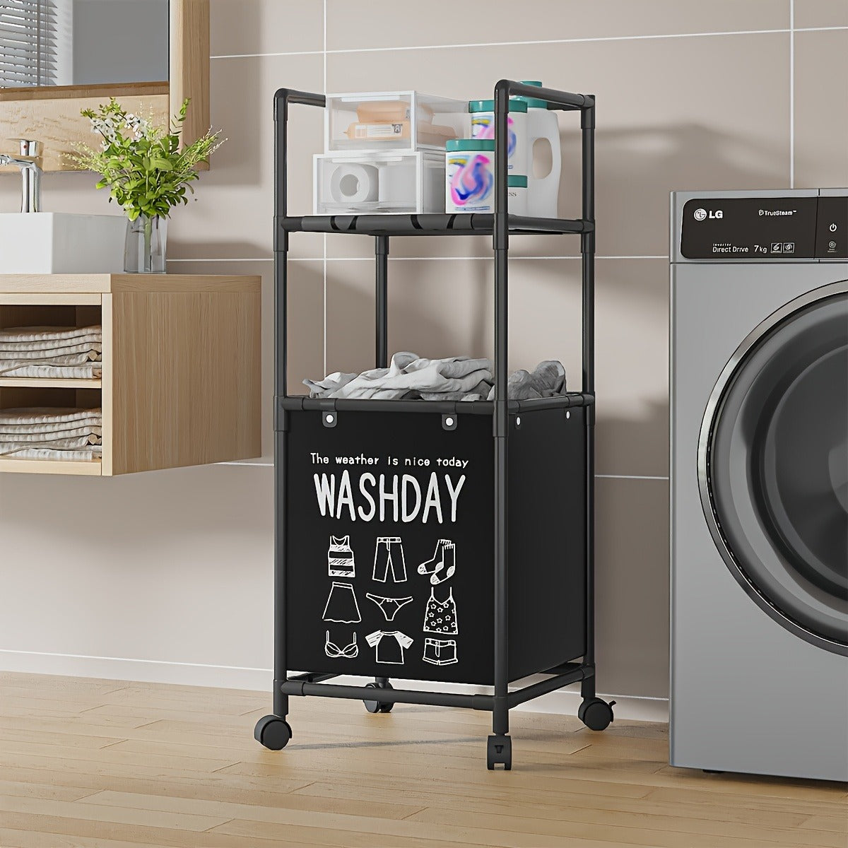 2 Layer Multifunctional Laundry Storage Rack-Black