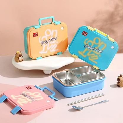 3 Grid Stainless Steel Lunch Box-Pink