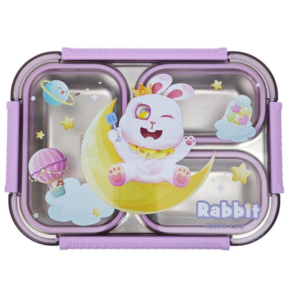 3-Compartment Stainless Steel Lunch Box-Purple