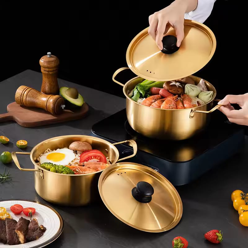 Instant Noodle Soup Pot 3Pcs Set (Plain Golden)