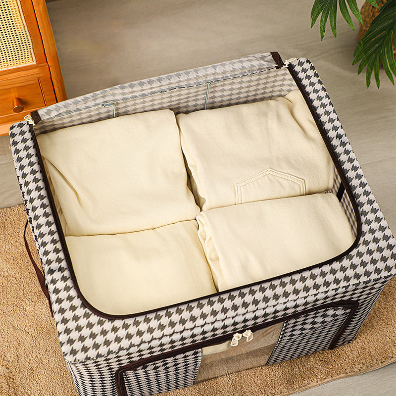 Foldable Clothes Storage Box (66L)-White Brown