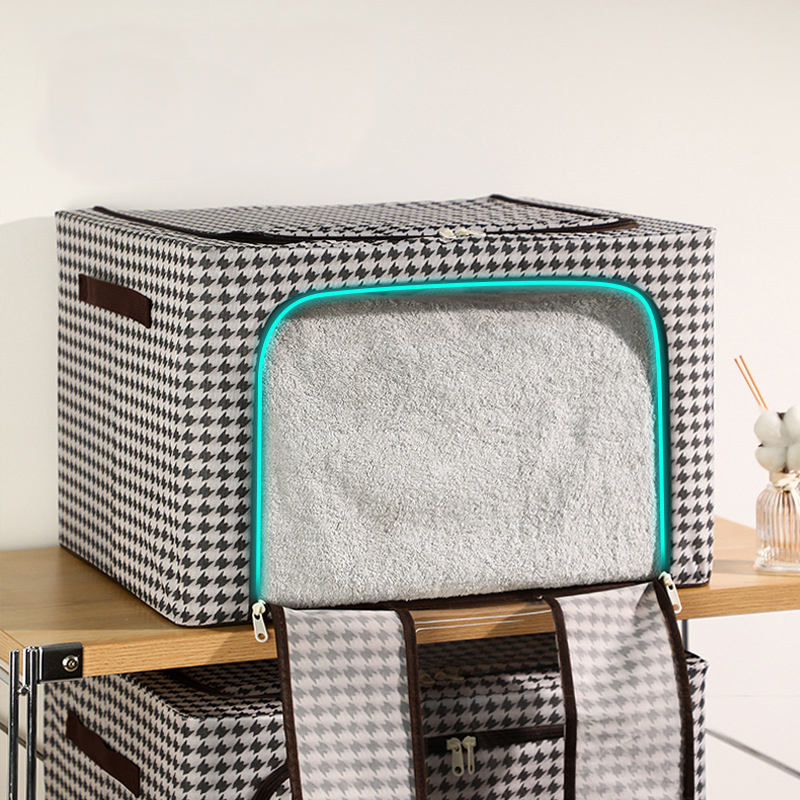 Foldable Clothes Storage Box (66L)-White Brown