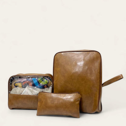 Set Of 3 Leather Travel Pouches