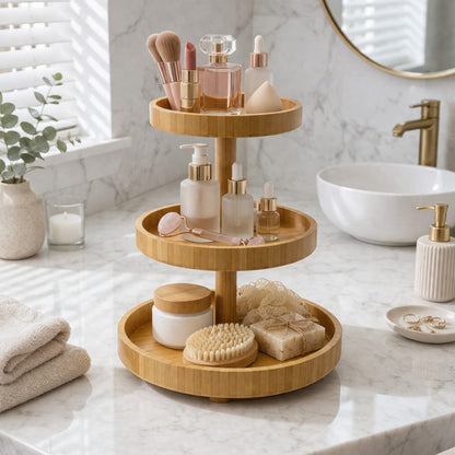 360-degree rotating 3 Tier Round Wooden Tray(Round)