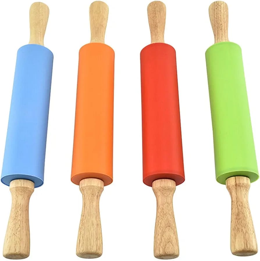 Wooden Handle Silicone Rolling Pin-Orange
