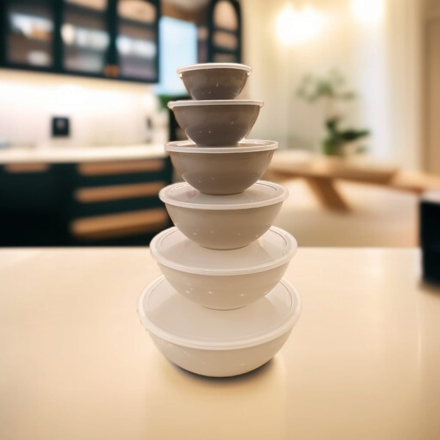 6 Pcs Nesting Bowl Set with Lid (White)