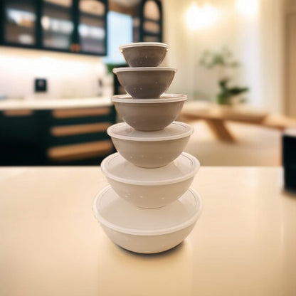6 Pcs Nesting Bowl Set with Lid (White)