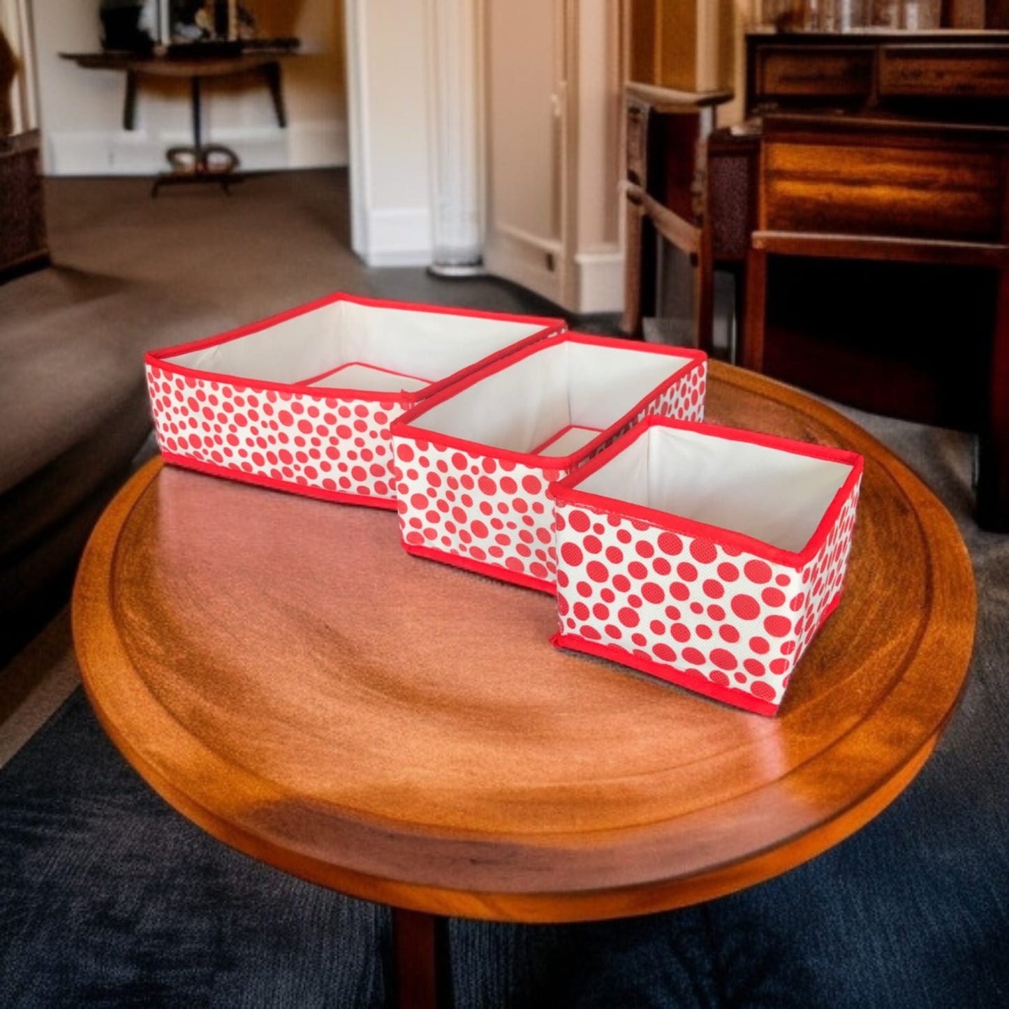 3 Pc Printed Storage Organizer Red-(Polka Dot)