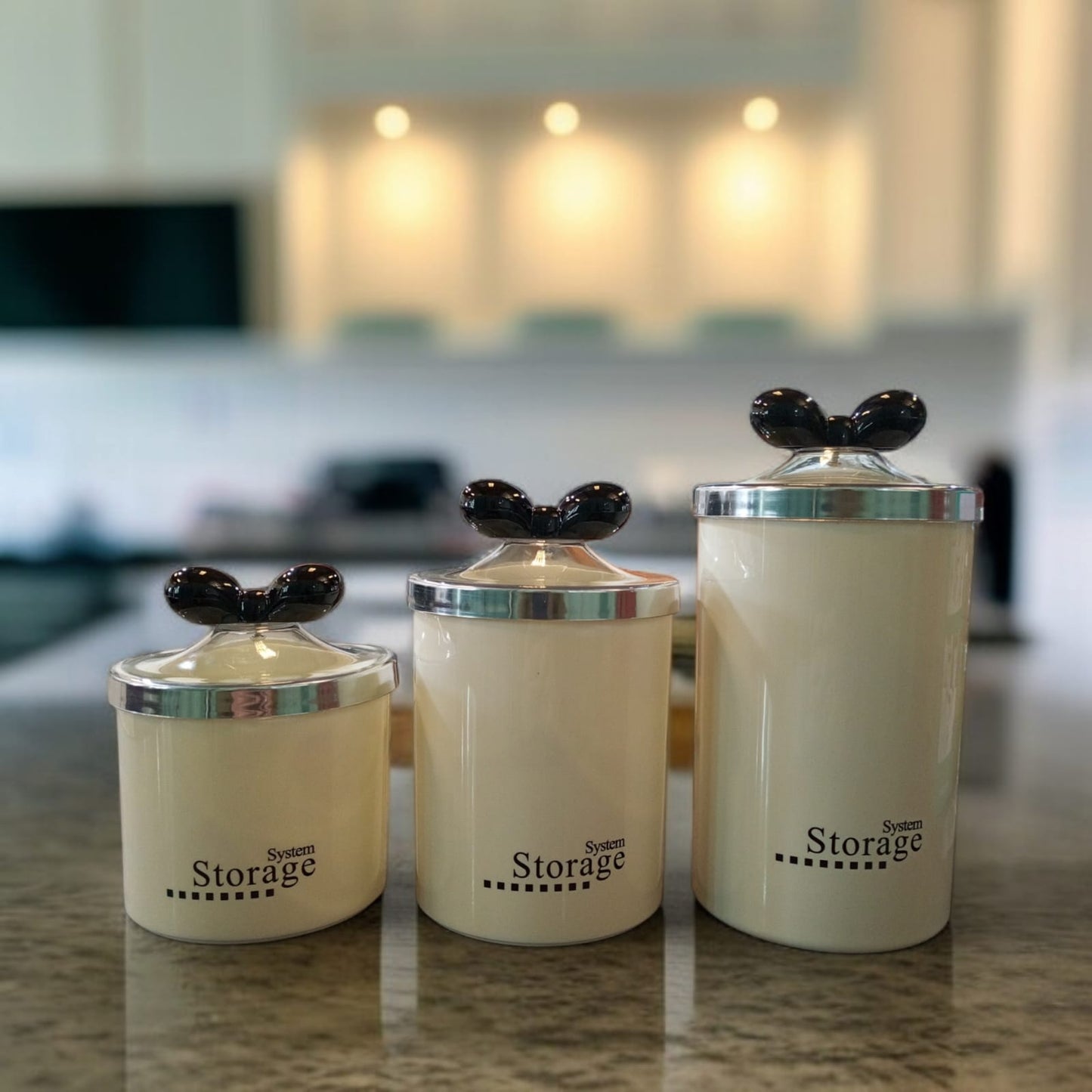 3 Pc Airtight Jar Set -White(Bow Design)