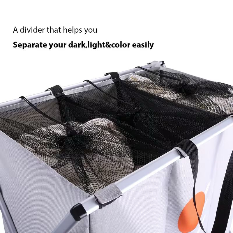 3 Compartment Foldable Laundry Basket-Grey