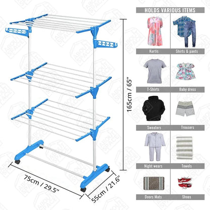 3 Layer Clothes Drying Racks-Blue D2