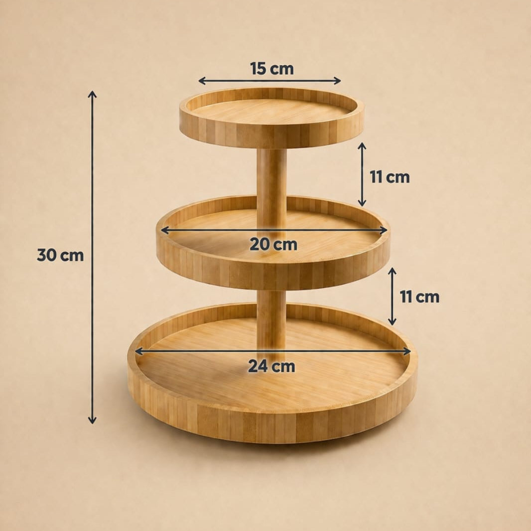 360-degree rotating 3 Tier Round Wooden Tray(Round)