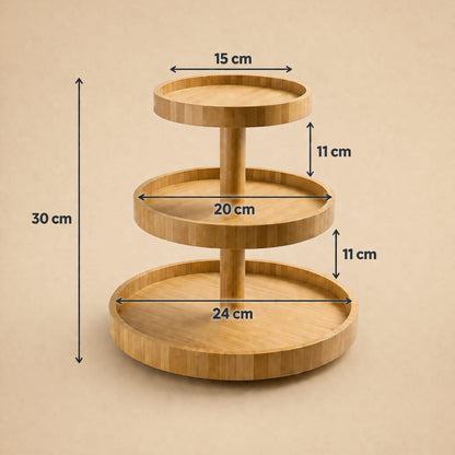 360-degree rotating 3 Tier Round Wooden Tray(Round)