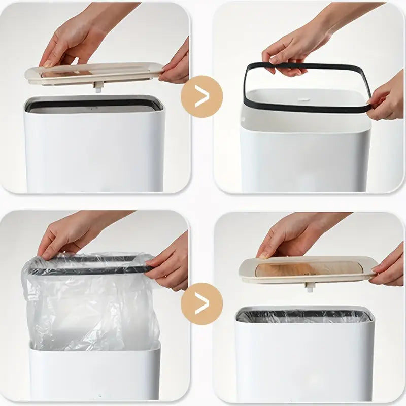 7L Press-Top Modern Square Plastic Trash Bin with Lid
