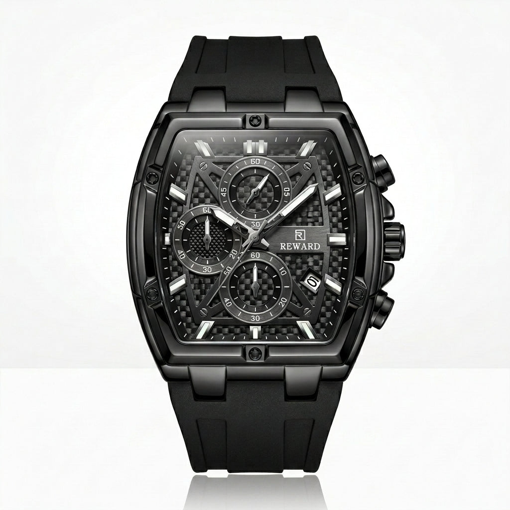 REWARD Black Alligator | Carbon Fiber Chronograph Watch