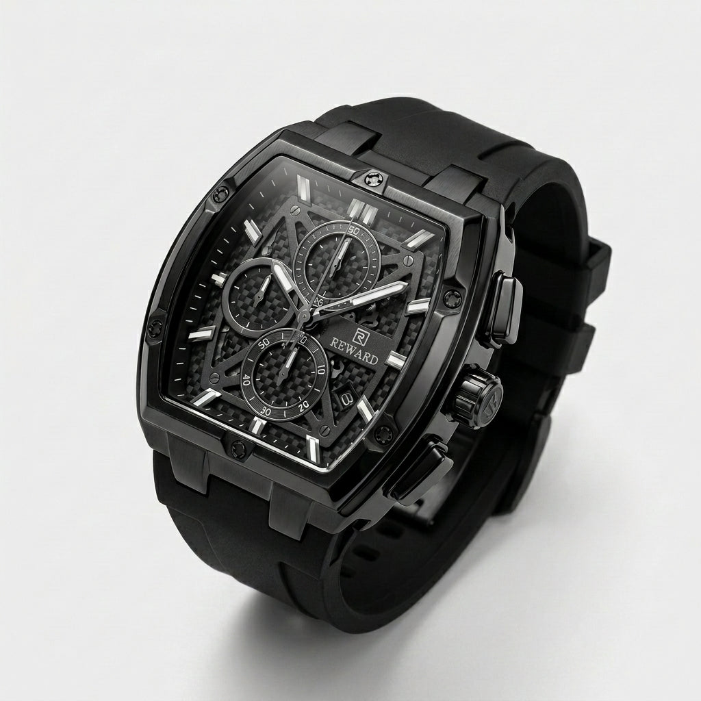 REWARD Black Alligator | Carbon Fiber Chronograph Watch