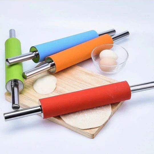 Steel Handle Silicone Rolling Pin-Black