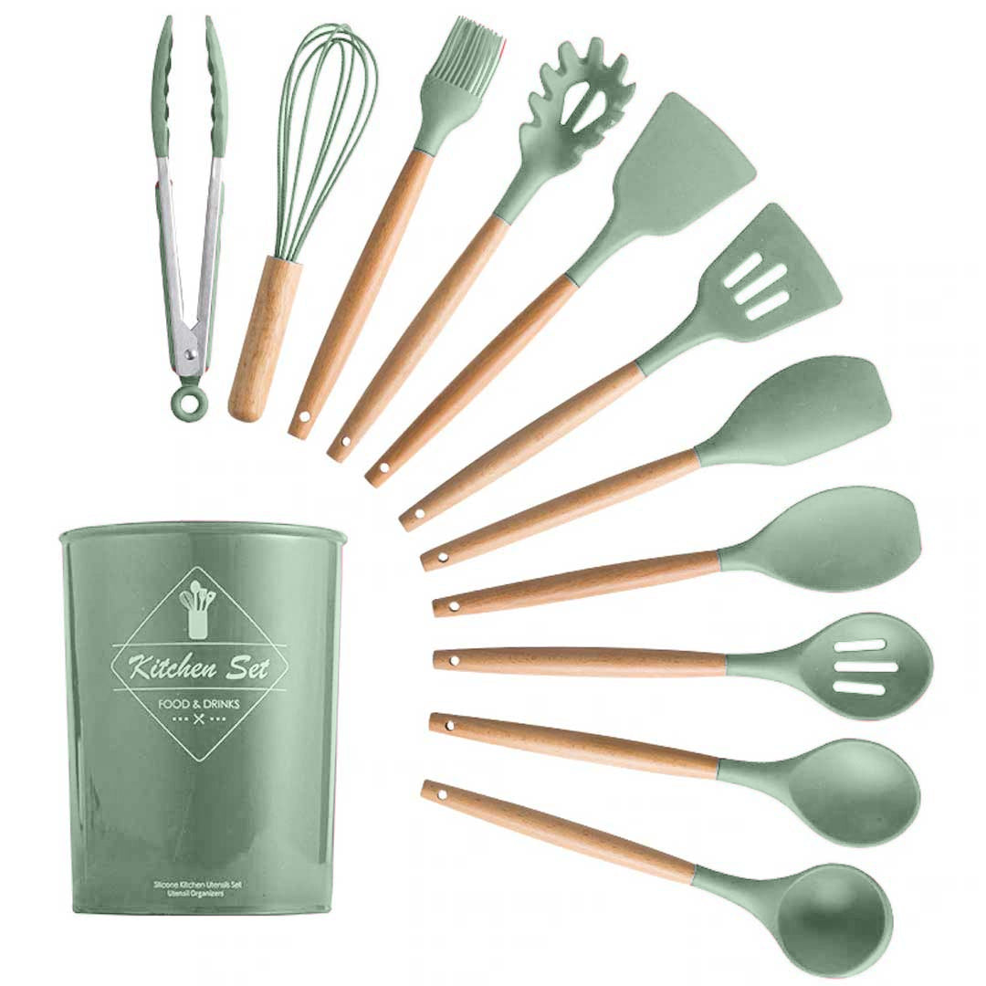 Silicone Wooden Handle Cooking Utensils Set 12pcs
