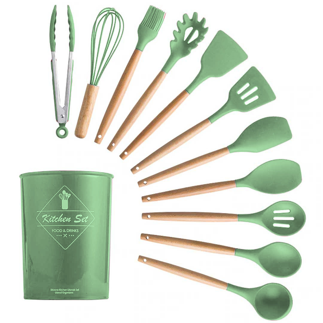 Silicone Wooden Handle Cooking Utensils Set 12pcs