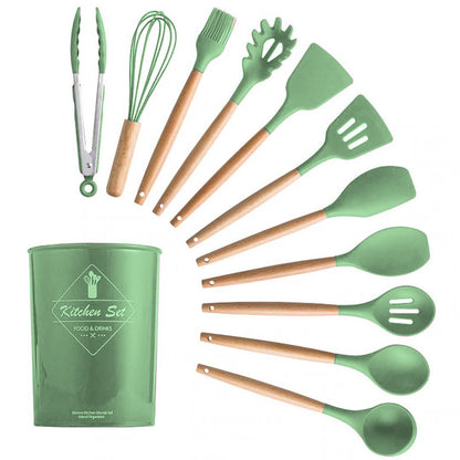 Silicone Wooden Handle Cooking Utensils Set 12pcs