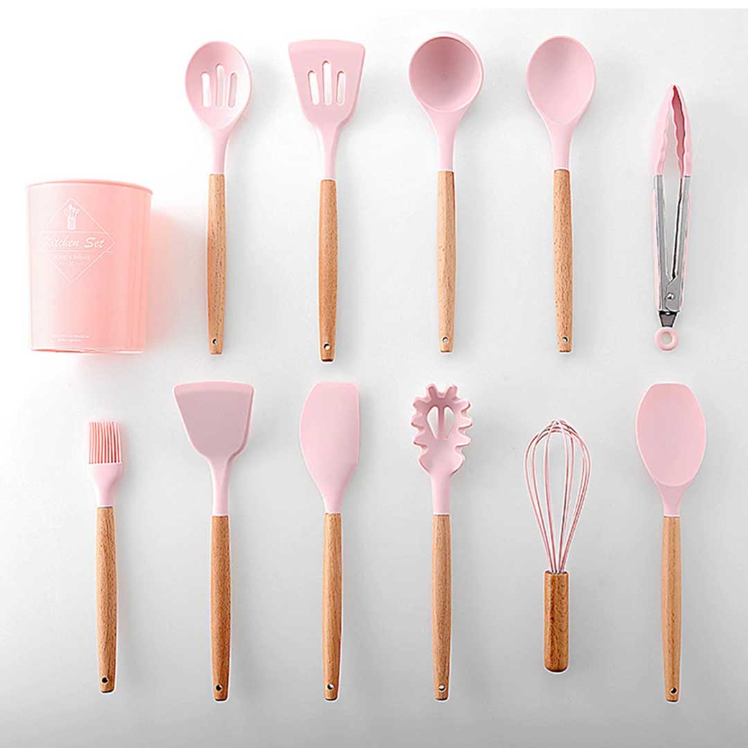 Silicone Wooden Handle Cooking Utensils Set 12pcs