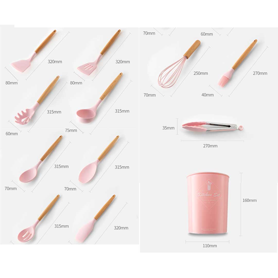Silicone Wooden Handle Cooking Utensils Set 12pcs
