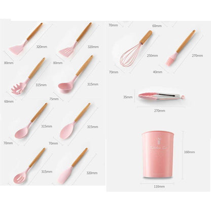 Silicone Wooden Handle Cooking Utensils Set 12pcs