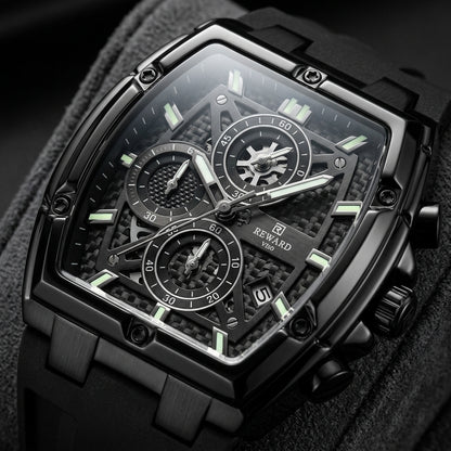 REWARD Black Alligator | Carbon Fiber Chronograph Watch