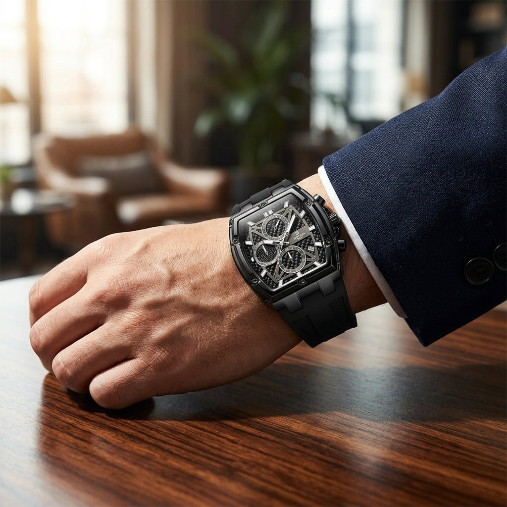 REWARD Black Alligator | Carbon Fiber Chronograph Watch